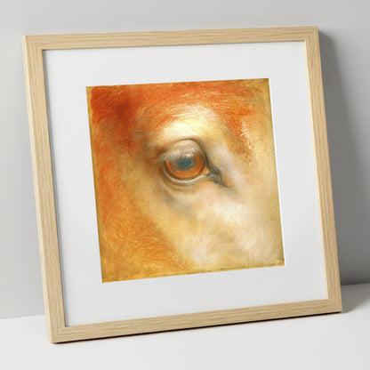 The Amber Gaze horse portrait art print in natural frame