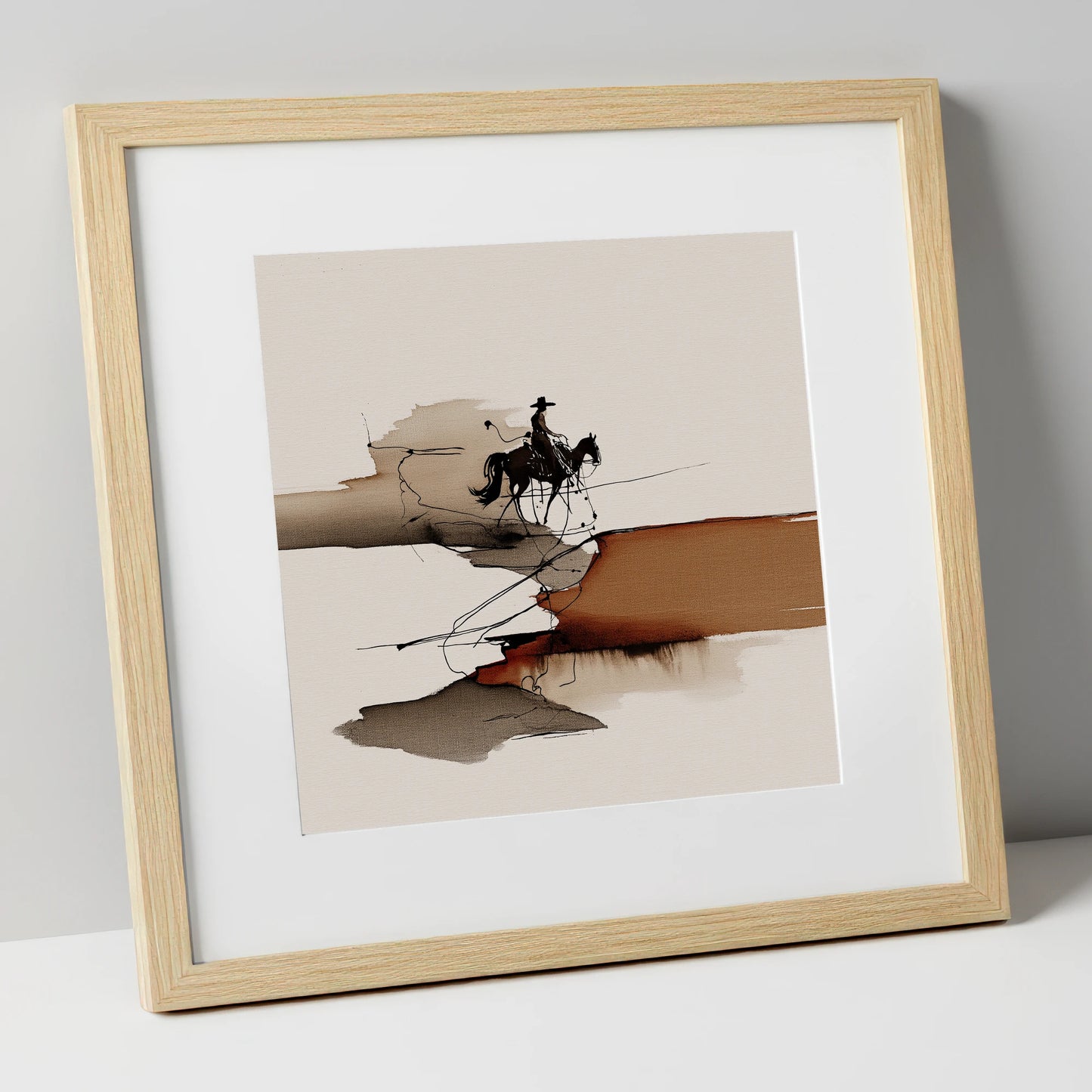 Canyon Trail Silhouette western horse art print in natural frame