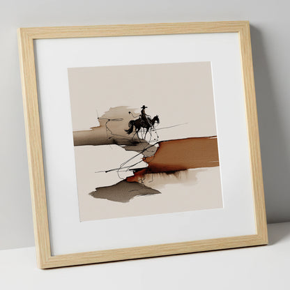 Canyon Trail Silhouette western horse art print in natural frame