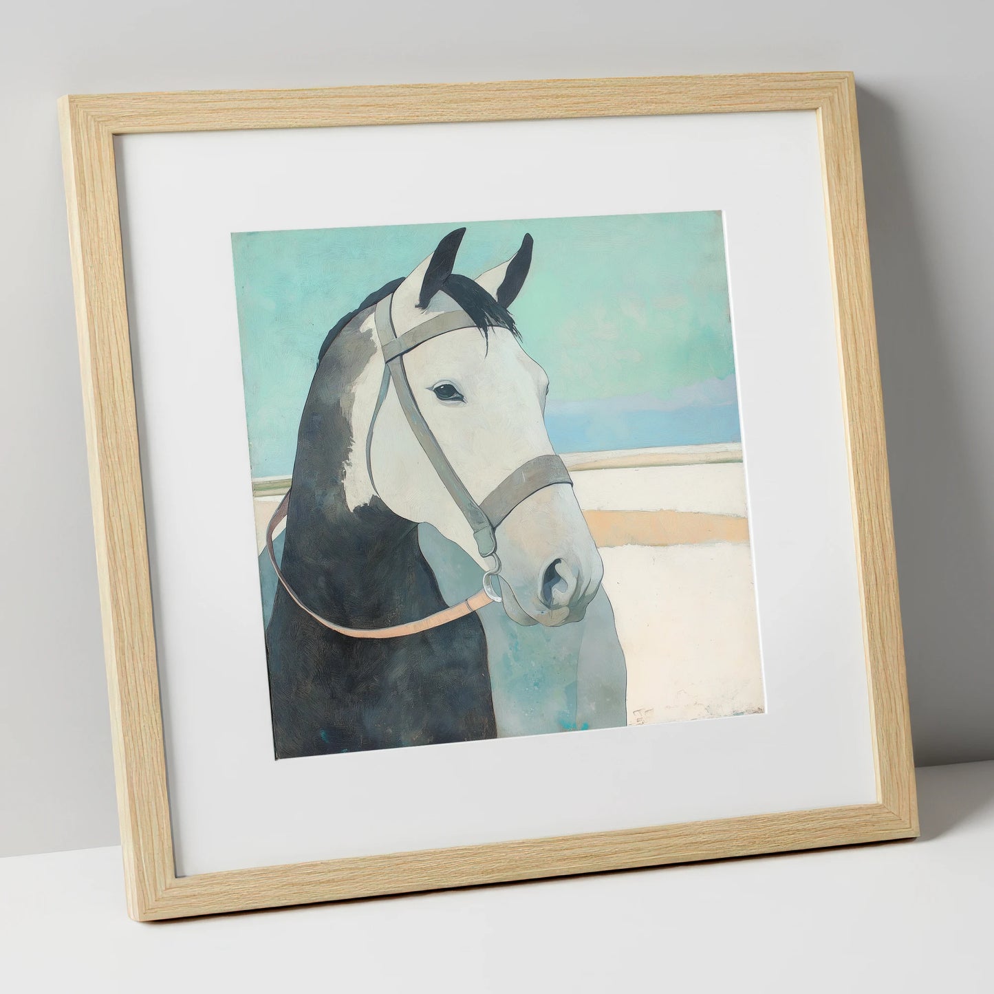 Modern Working Grey working horse art print in natural frame