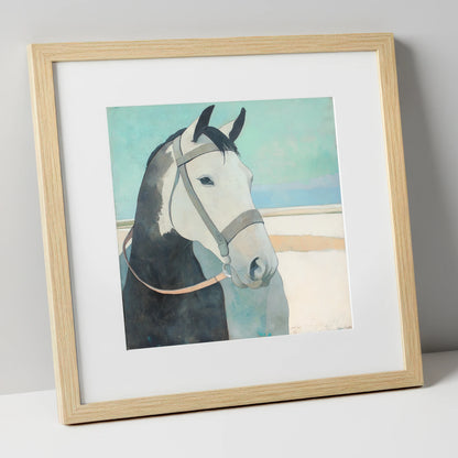 Modern Working Grey working horse art print in natural frame