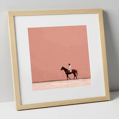 The Quiet Paddock racing horse art print in natural frame