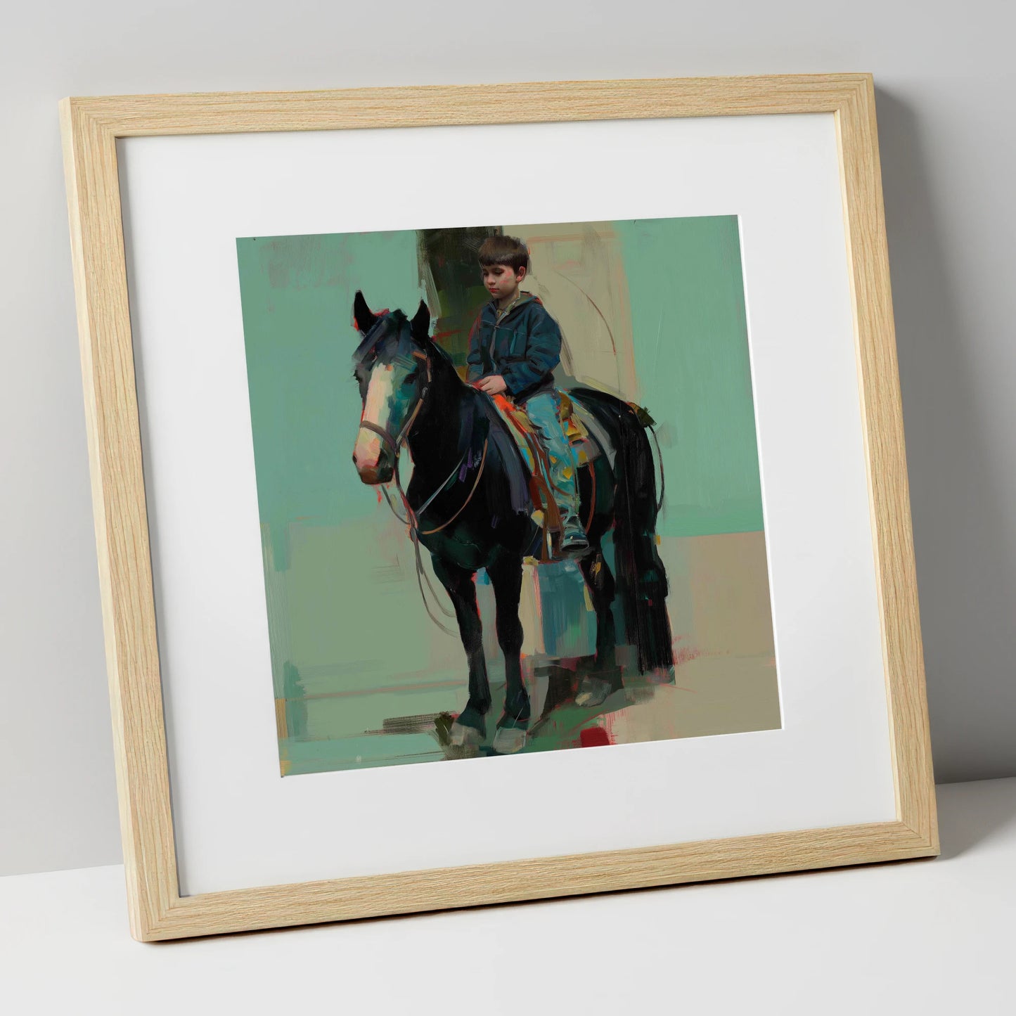 The Quiet Partnership horse & rider art print in natural frame