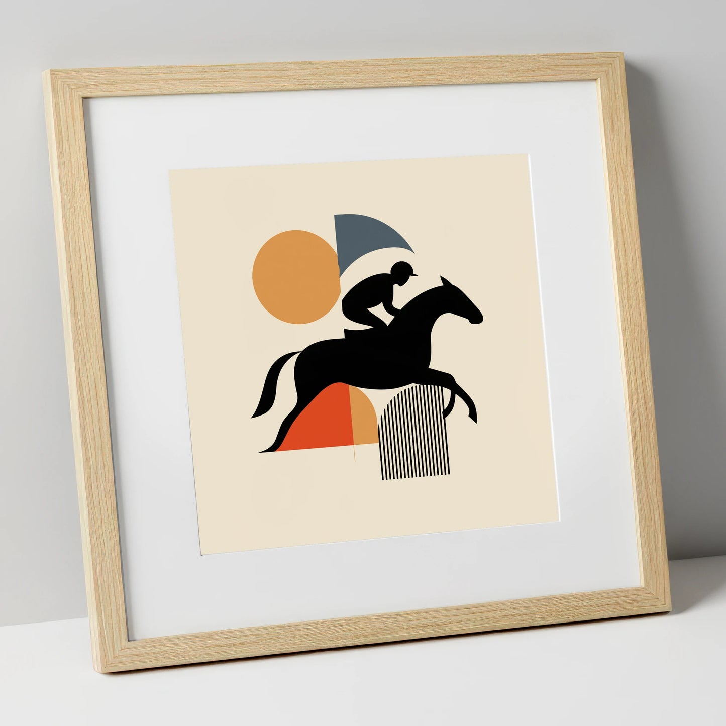Mid-Century Racing Silhouette racing horse art print in natural frame