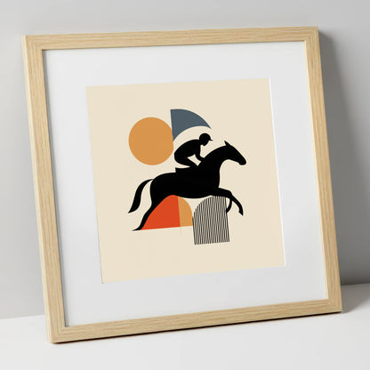 Mid-Century Racing Silhouette racing horse art print in natural frame
