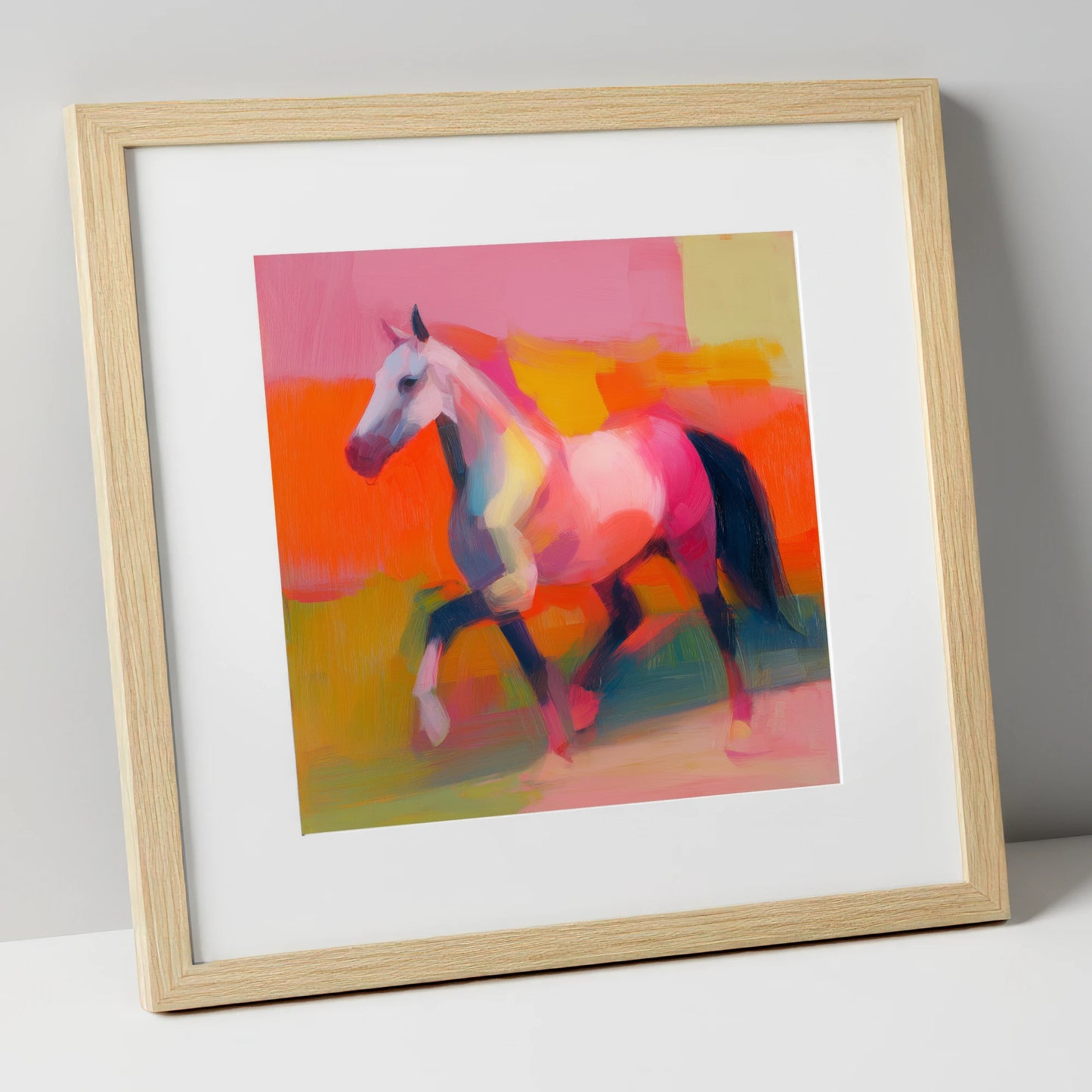 Vivid Equine Stride horse breed art print in natural frame