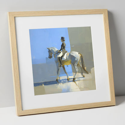 Collected in the Light dressage horse art print in natural frame