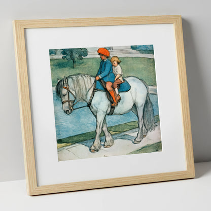 The Shared Ride horse & rider art print in natural frame