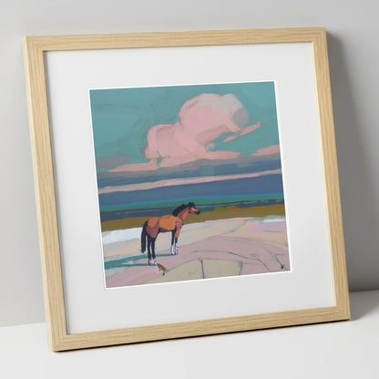 Rose Cloud Horizon horse landscape art print in natural frame