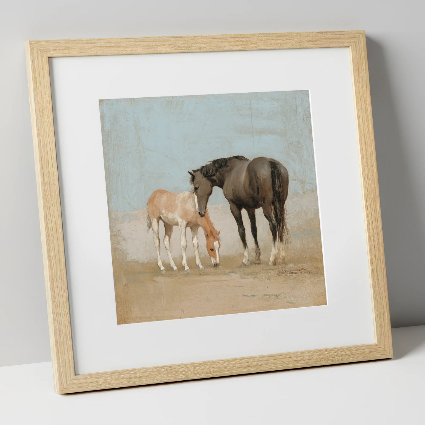 The Quiet Bond mare & foal art print in natural frame