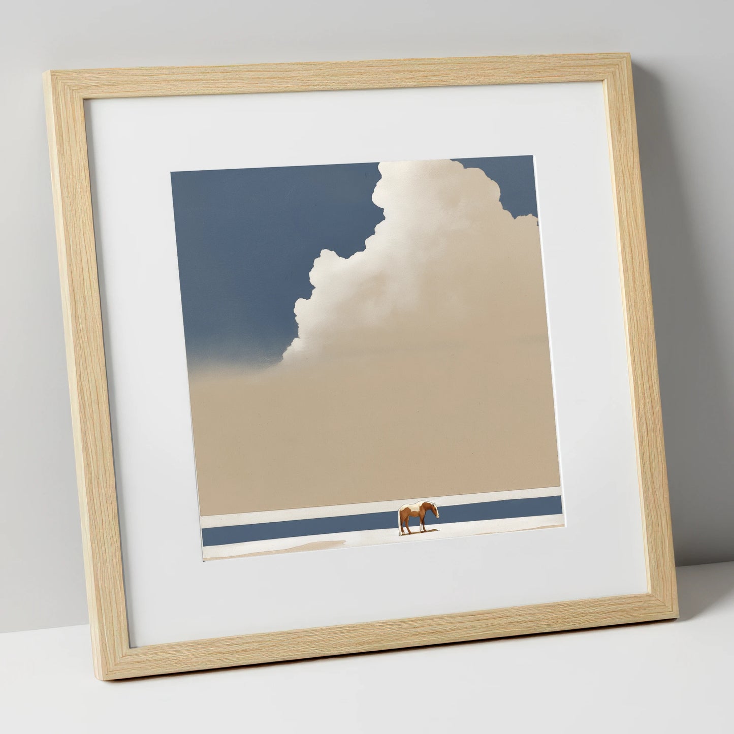 Vast Blue Expanse horse landscape art print in natural frame