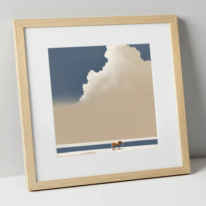 Vast Blue Expanse horse landscape art print in natural frame