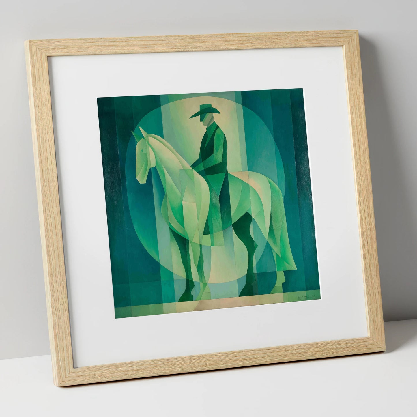 Emerald Western Silhouette western horse art print in natural frame