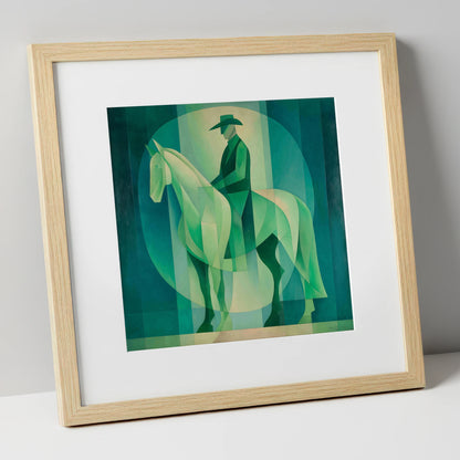 Emerald Western Silhouette western horse art print in natural frame