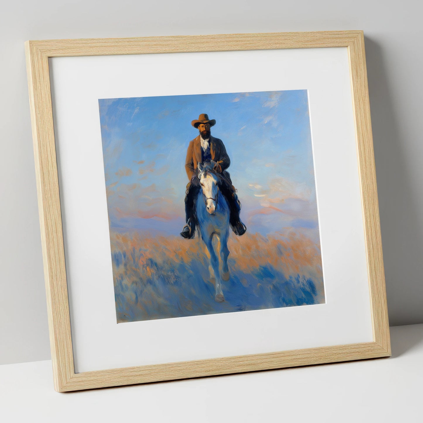 The Luminous Frontier western horse art print in natural frame