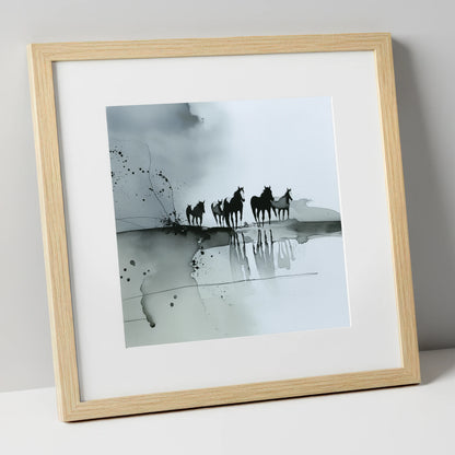 Reflections of the Wild Herd wild horses art print in natural frame