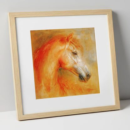Radiant Equine Profile horse portrait art print in natural frame