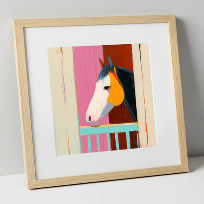 Over the Turquoise Door horse stable art print in natural frame