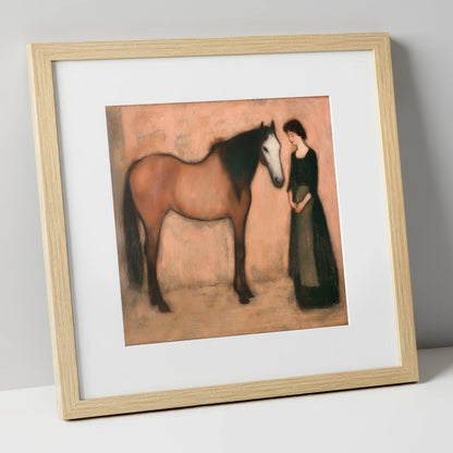 The Quiet Bond horse & rider art print in natural frame