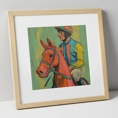 Colours of the Turf racing horse art print in natural frame