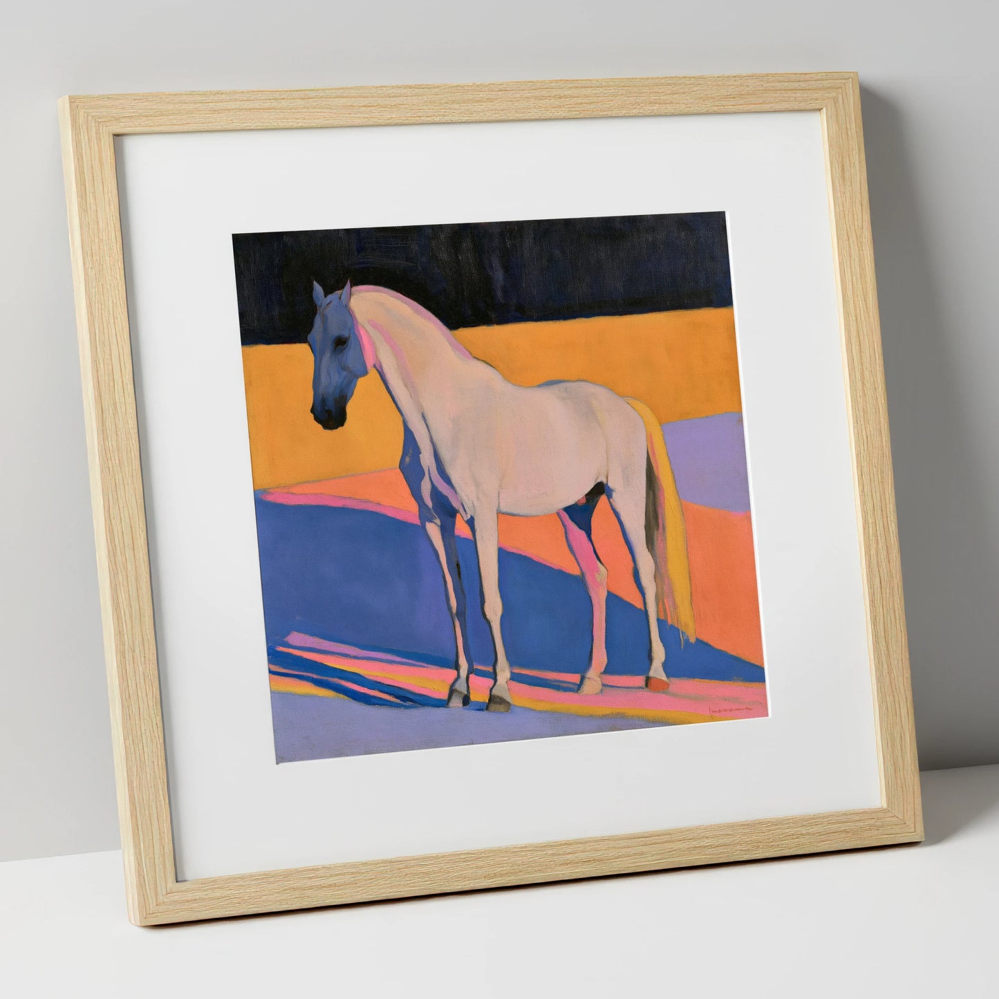 Colour Block Abstract Grey Horse horse breed art print in natural frame