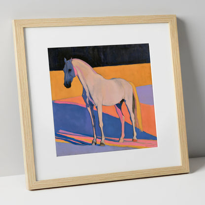 Colour Block Abstract Grey Horse horse breed art print in natural frame