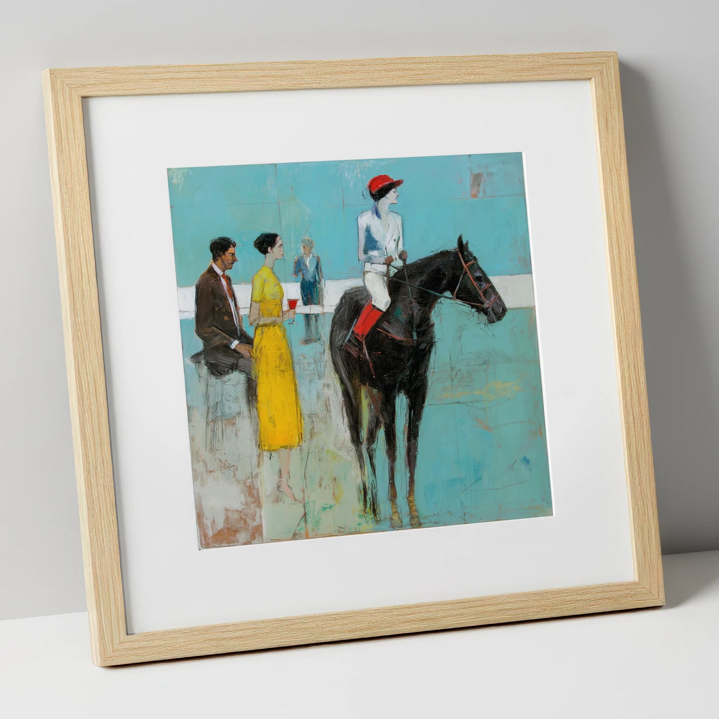 The Parade Ring racing horse art print in natural frame