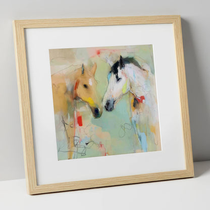 Whispered Secrets horse portrait art print in natural frame