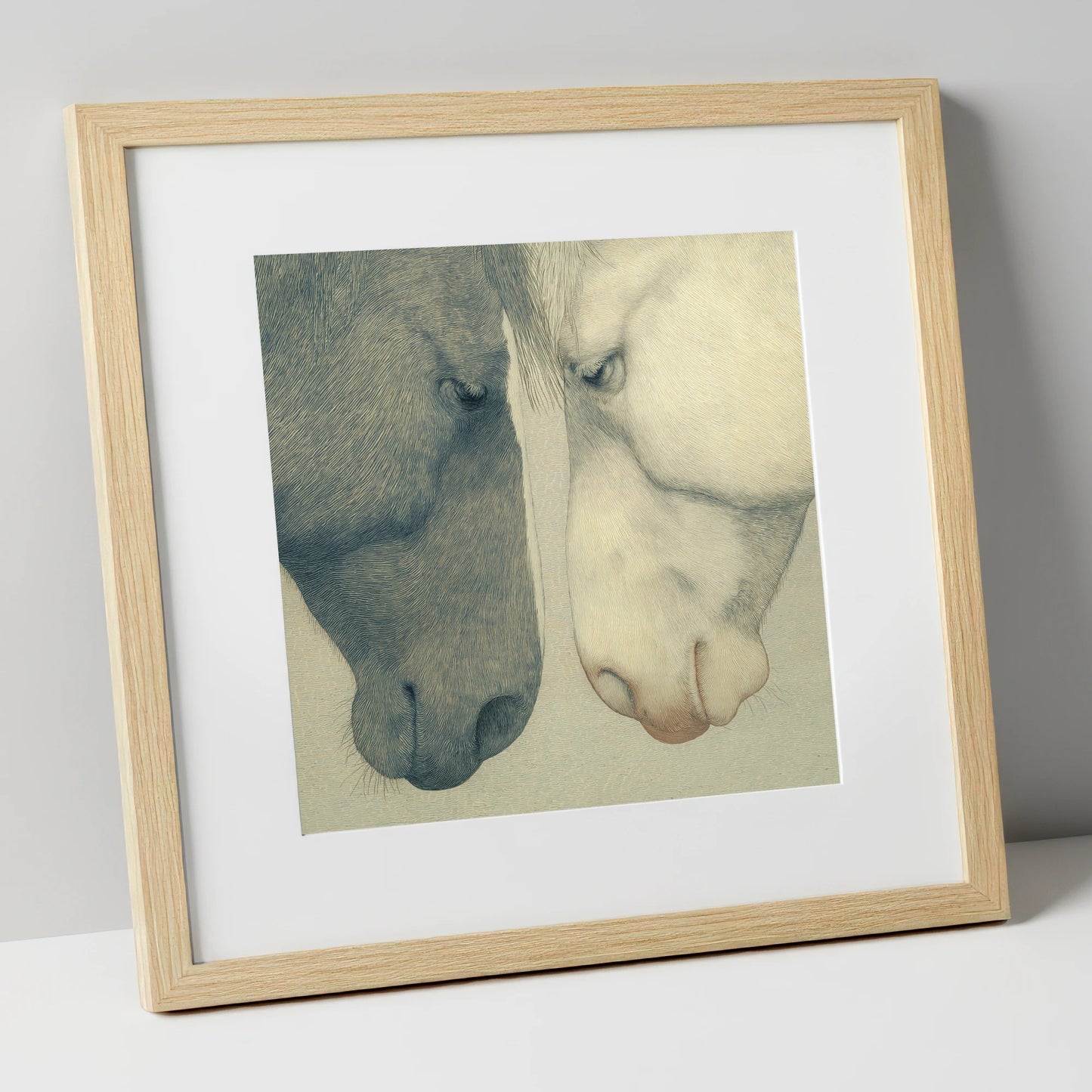 Gentle Counterparts horse portrait art print in natural frame