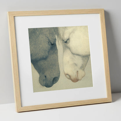 Gentle Counterparts horse portrait art print in natural frame