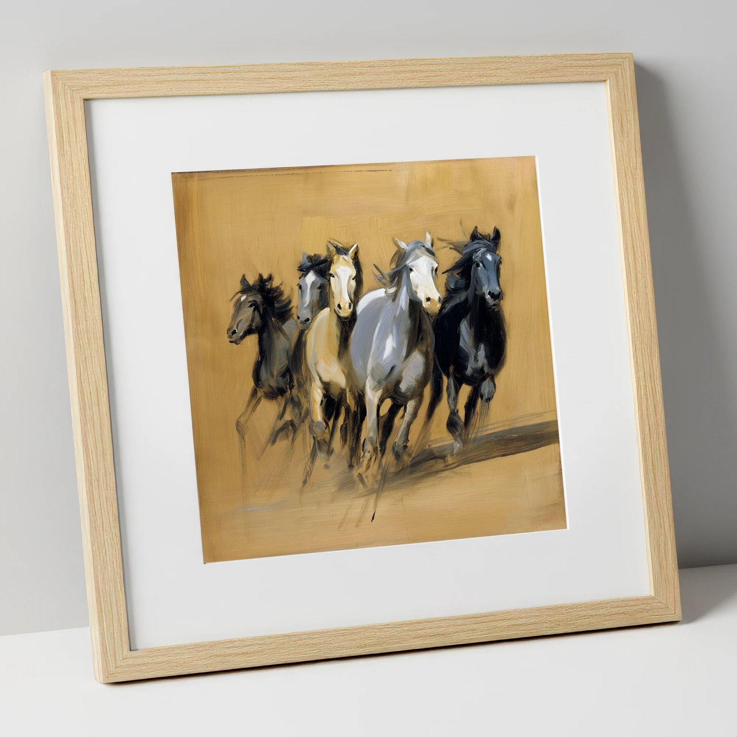 Thunder Through The Dust wild horses art print in natural frame