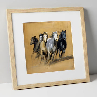 Thunder Through The Dust wild horses art print in natural frame