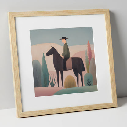 The Quiet Trail western horse art print in natural frame