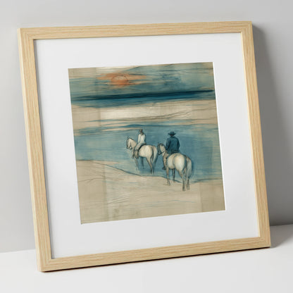Twilight Shoreline Ride horse landscape art print in natural frame