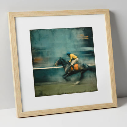 The Blue Furlong racing horse art print in natural frame