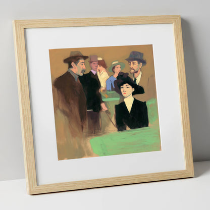 The Racing Crowd racing horse art print in natural frame