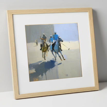 Slate Blue Chukka polo horse art print in natural frame