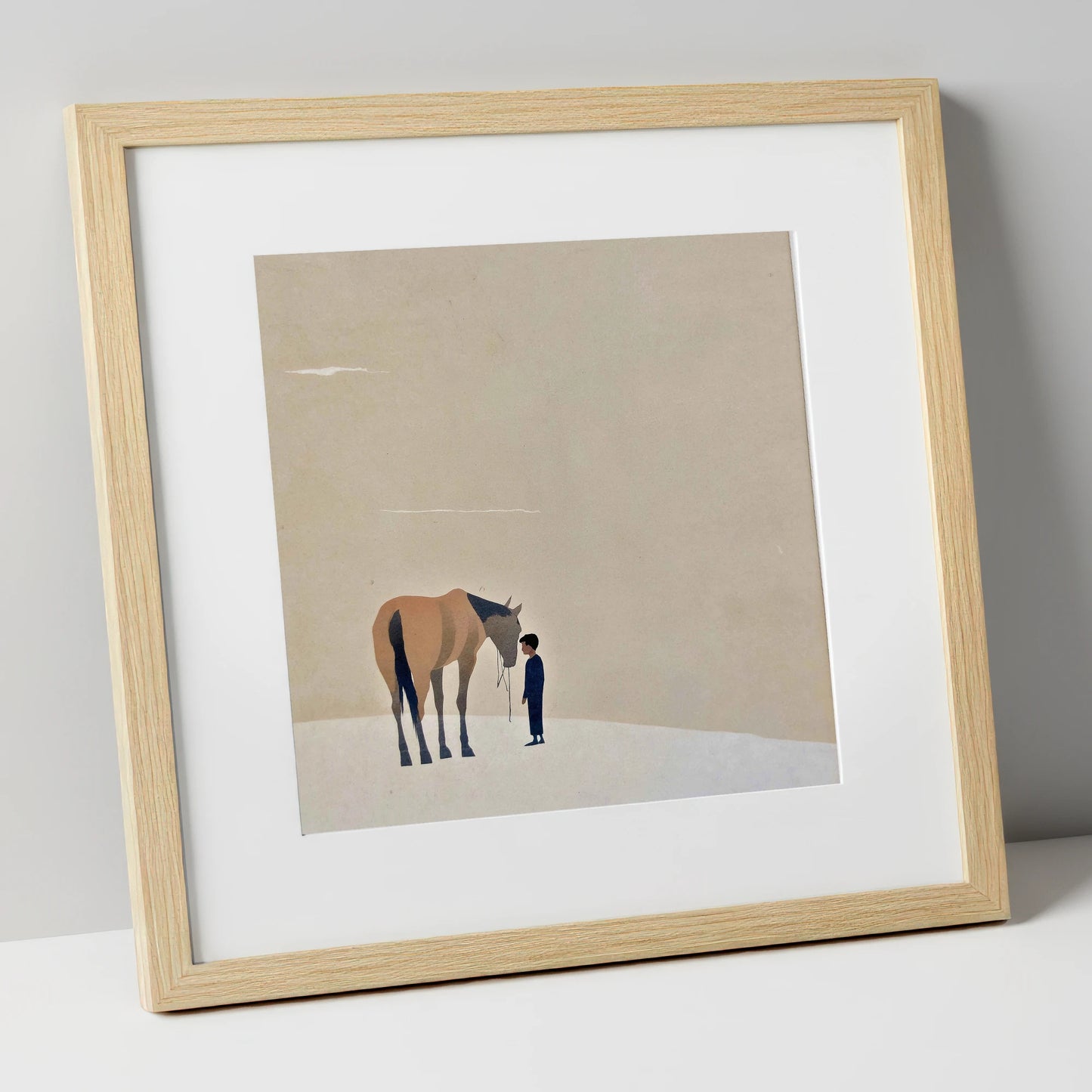 A Quiet Understanding horse & rider art print in natural frame