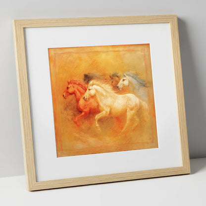 Spirited Terracotta Herd wild horses art print in natural frame