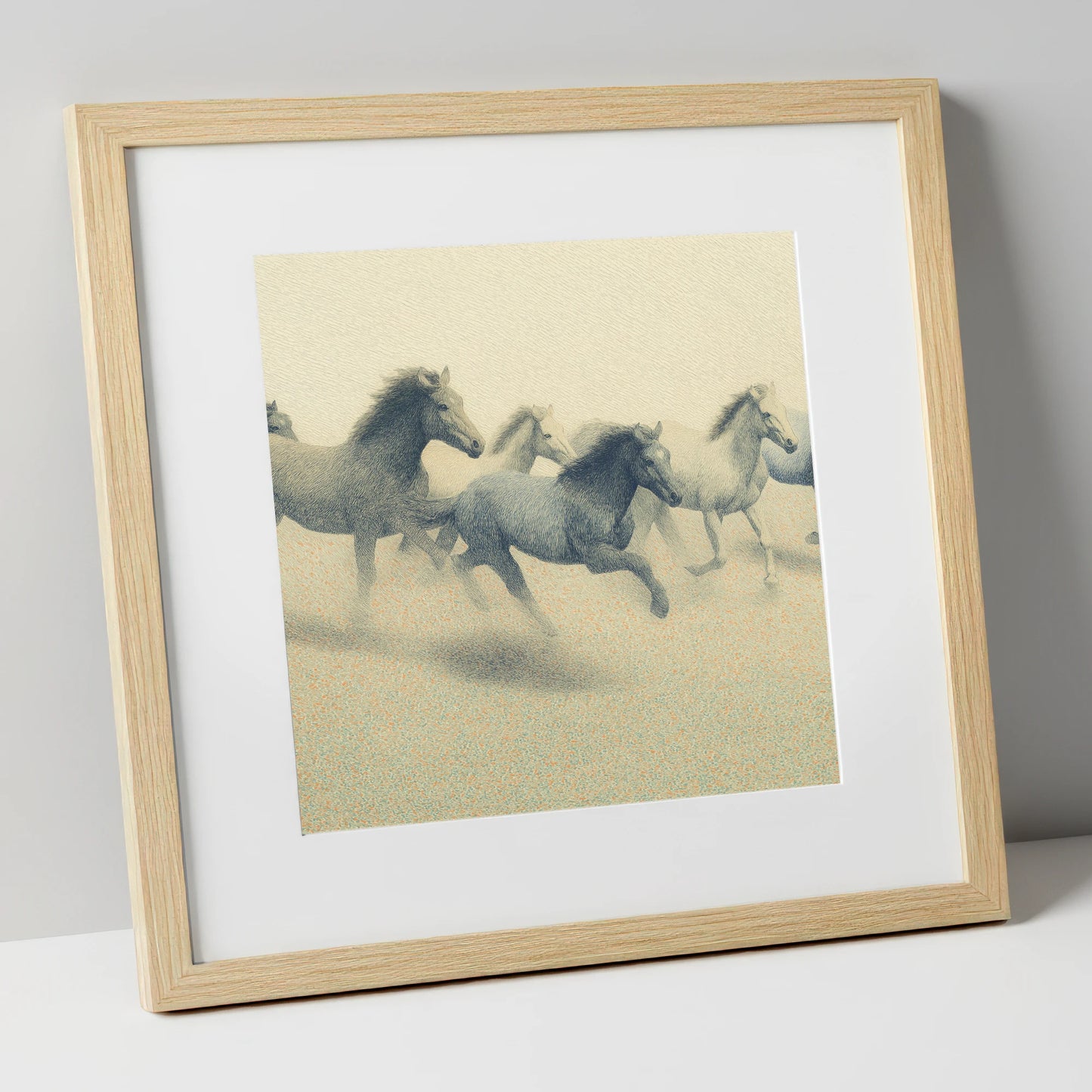 Rhythms of the Herd wild horses art print in natural frame