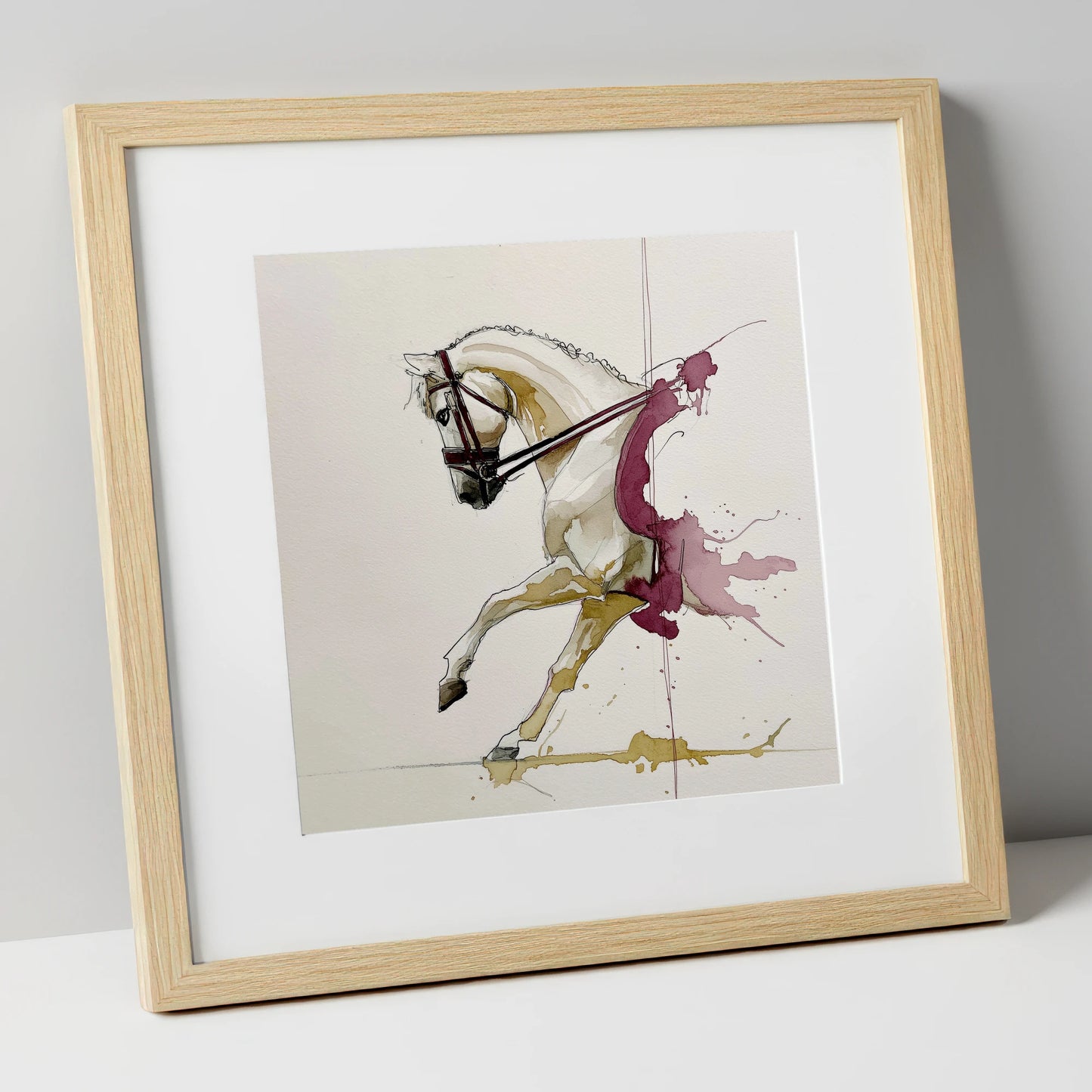 Moment of Collection dressage horse art print in natural frame