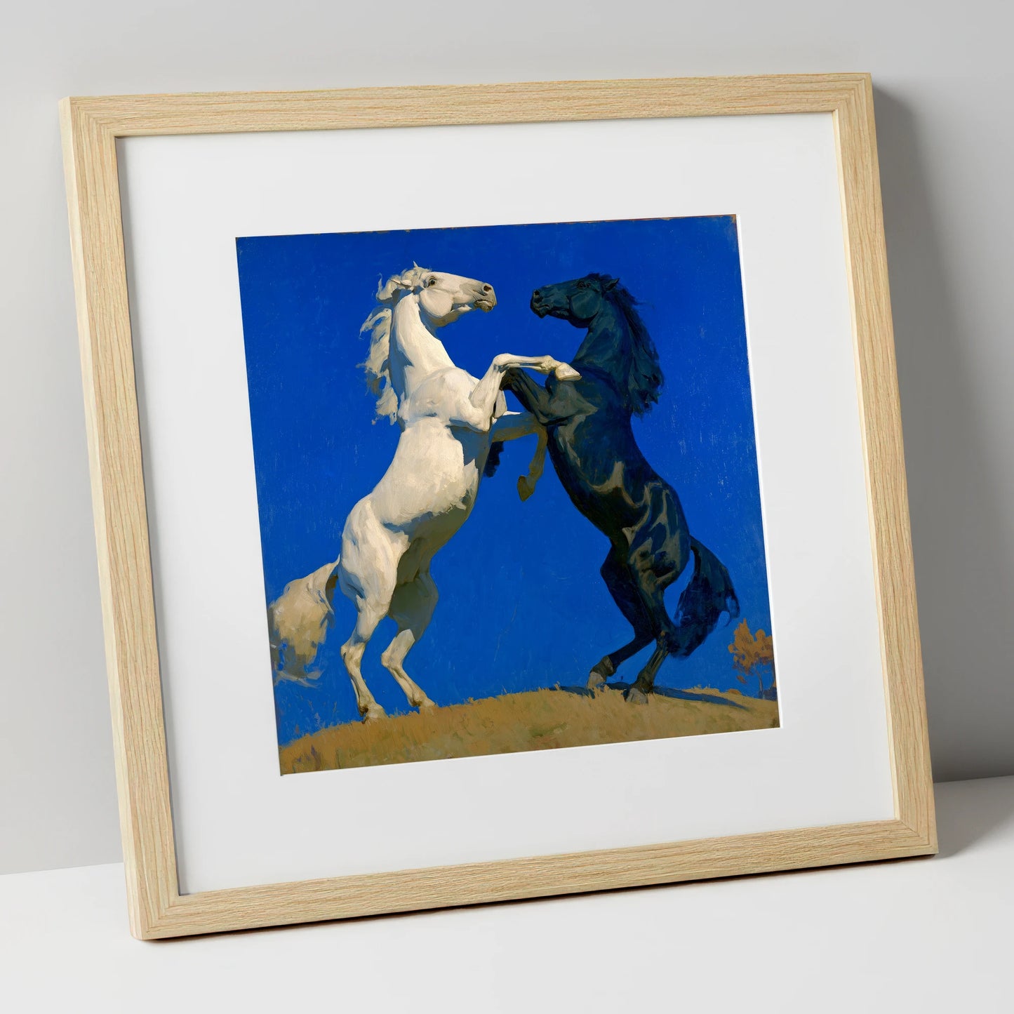 Cobalt Sky Stallions wild horses art print in natural frame