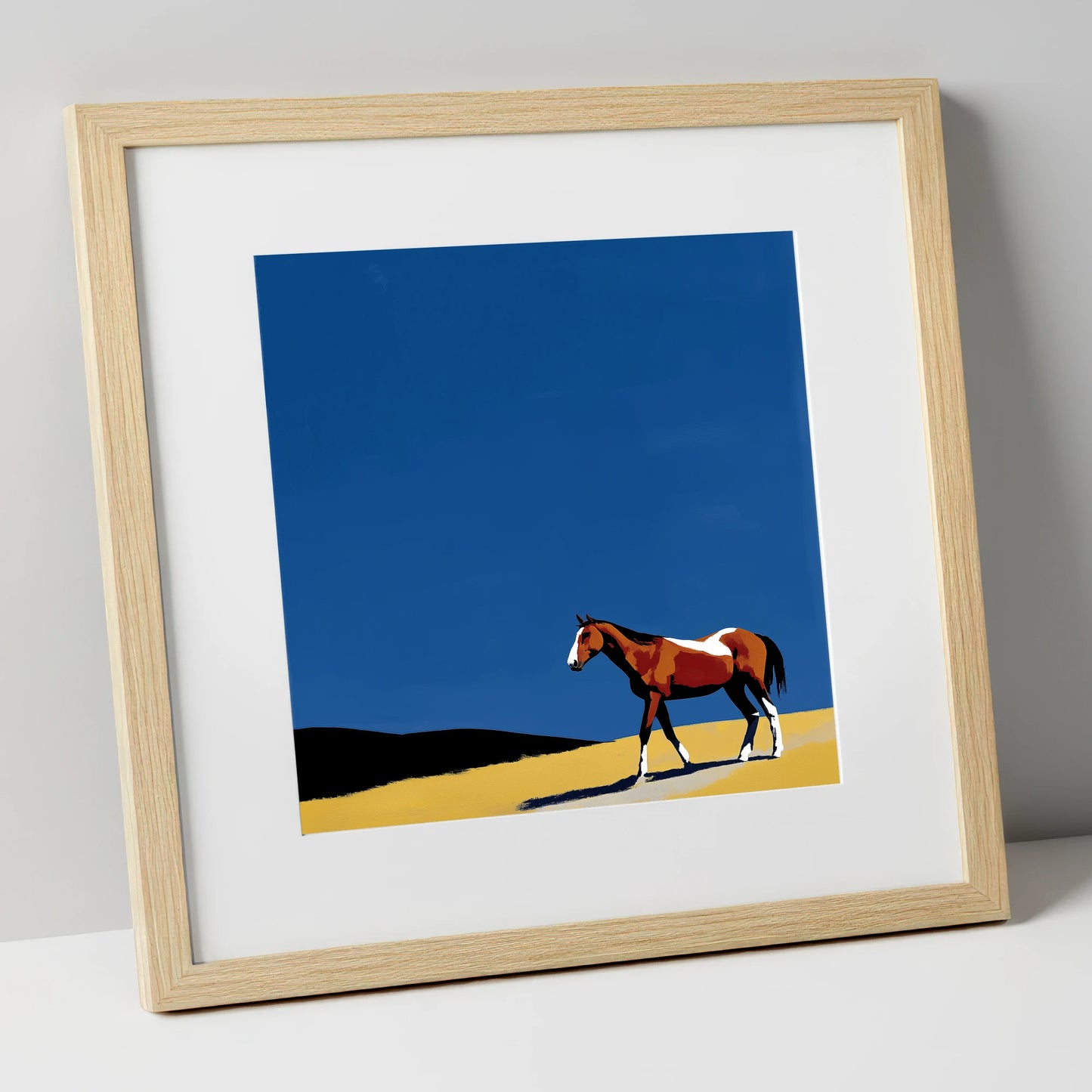 The Cobalt Horizon horse landscape art print in natural frame