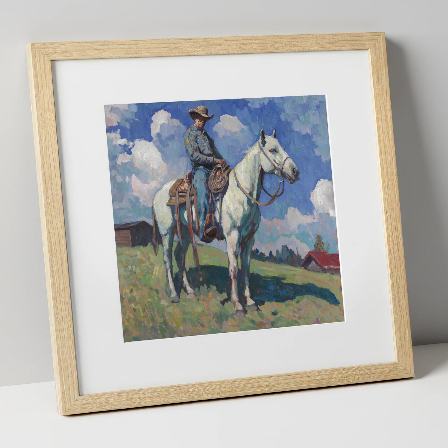 Under A Western Sky western horse art print in natural frame