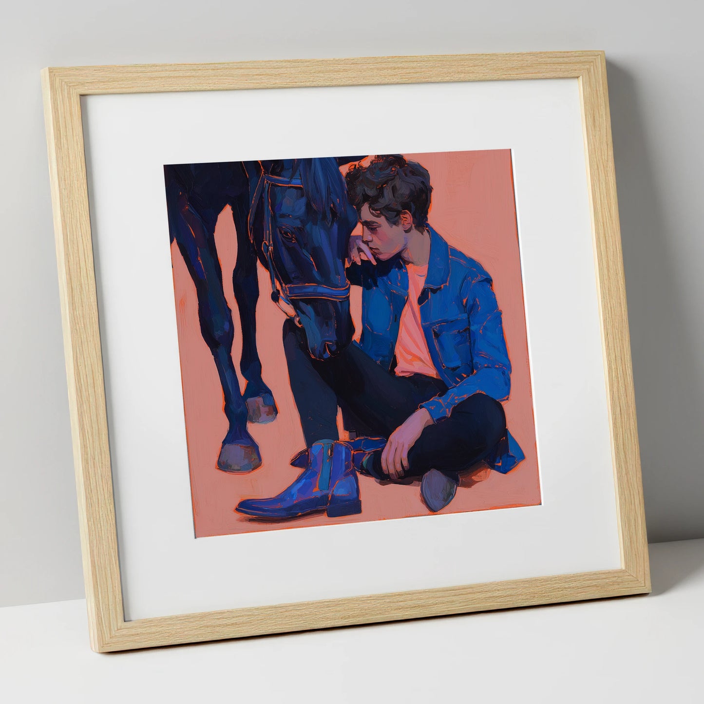 The Indigo Bond horse & rider art print in natural frame