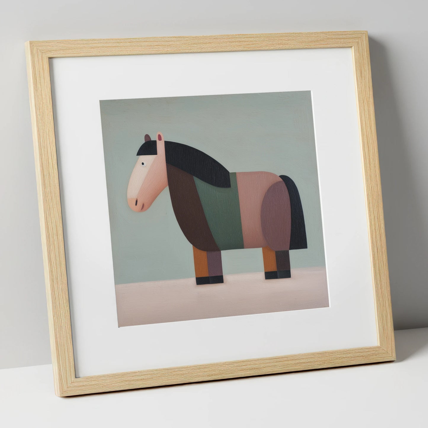The Geometric Cob horse breed art print in natural frame