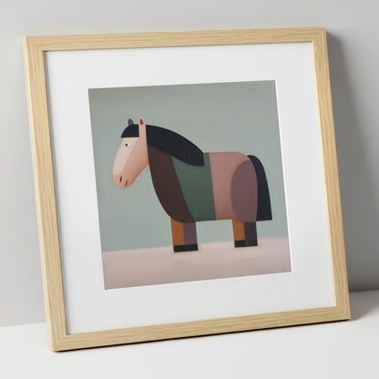 The Geometric Cob horse breed art print in natural frame