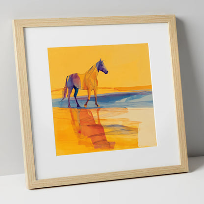 Amber Waters Stride horse landscape art print in natural frame