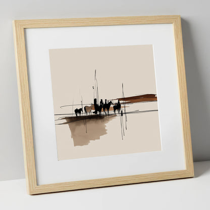 Silhouettes on the Wash horse landscape art print in natural frame