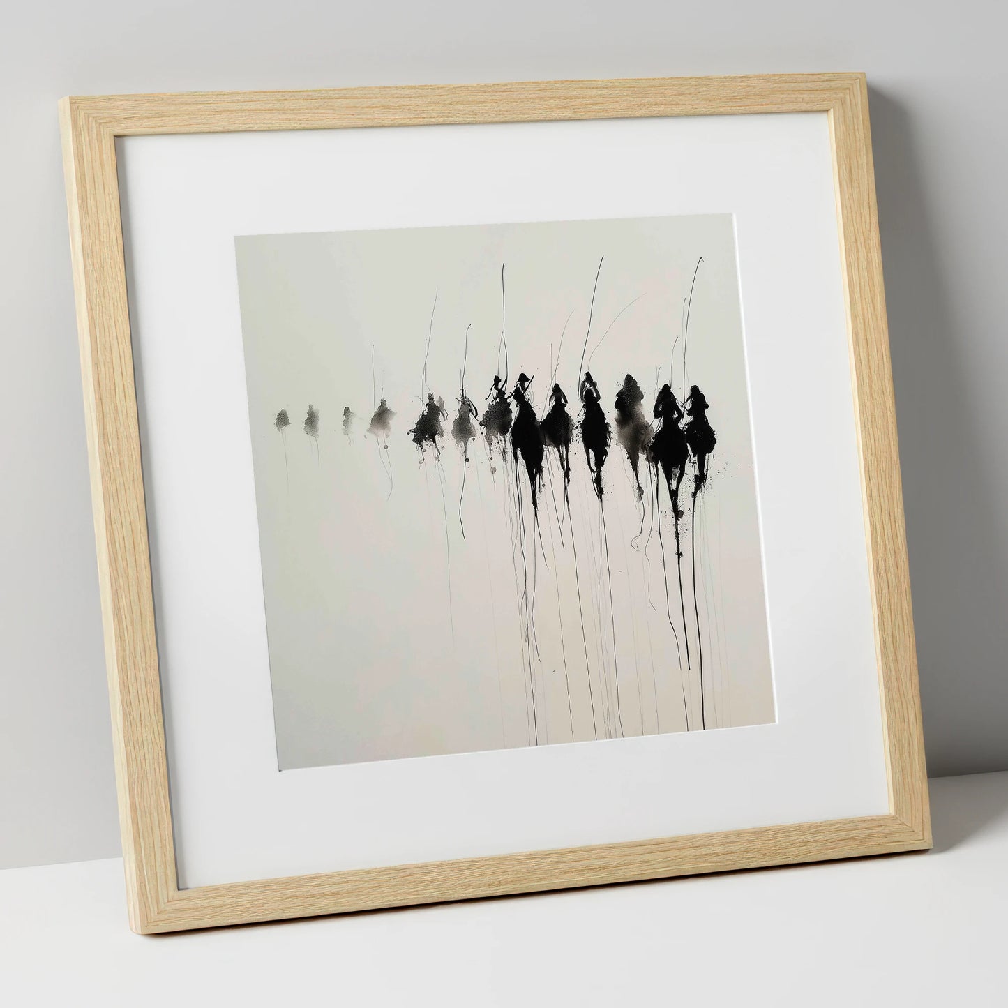 The Ethereal Field racing horse art print in natural frame